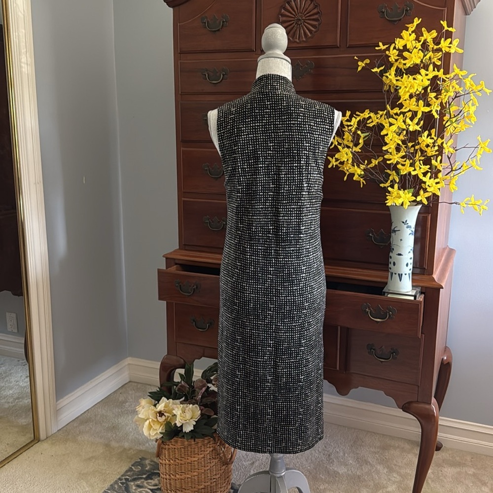 Tory Burch Black and Cream Sleeveless Wool Jersey Dress Size Large - Picture 8 of 13